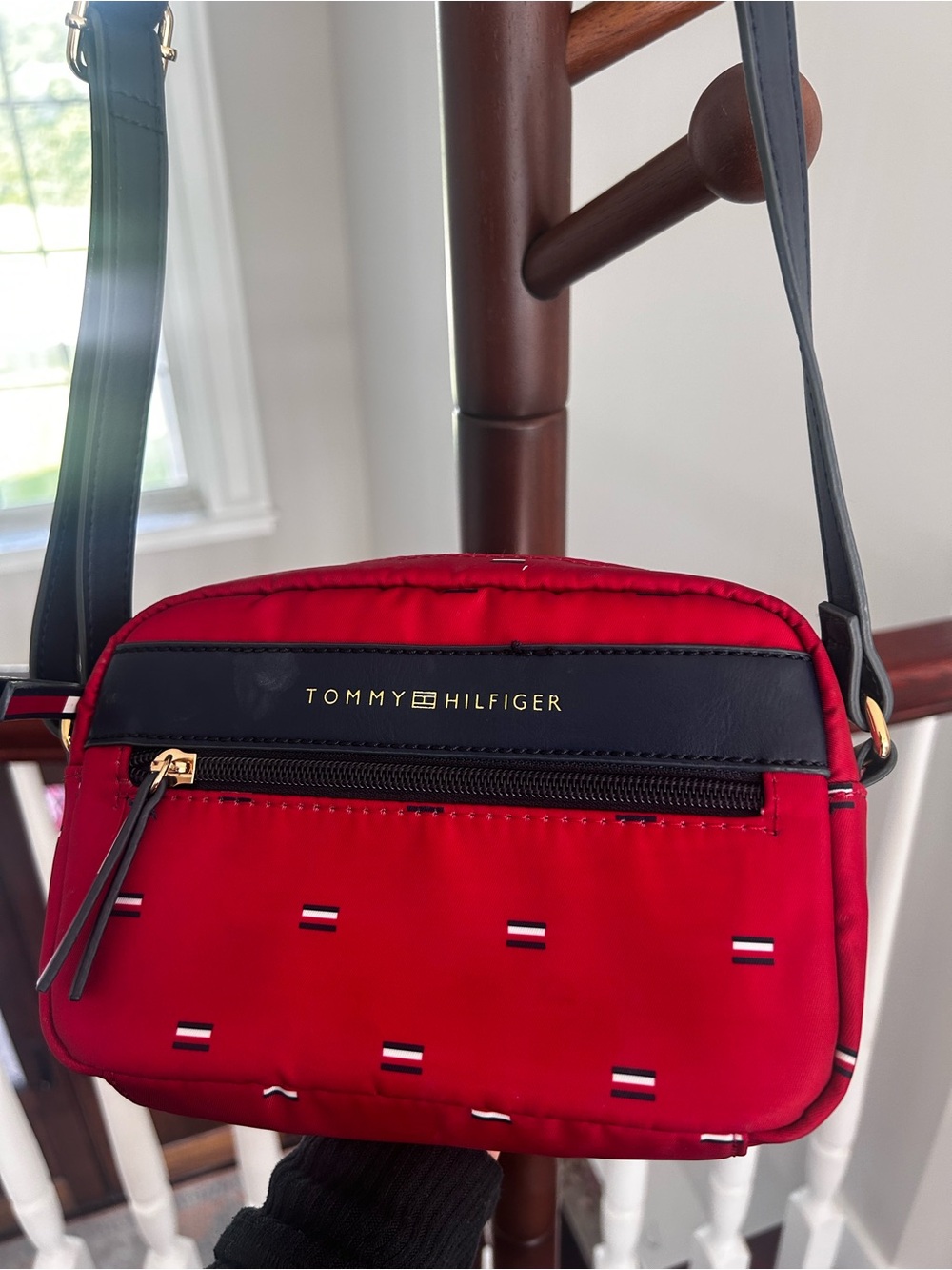 Tommy Hilfiger Red Nylon Crossbody with Navy Trim
